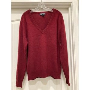 Lands' End 100% Cashmere V-Neck Pullover Sweater, Mens Medium Burgandy/Cranberry